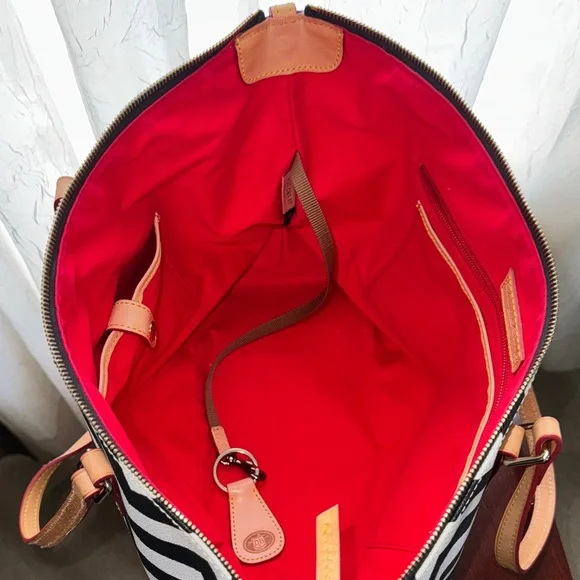 Dooney & Bourke Chevron Tote - Black and White with Tan Leather Trim - Picture 12 of 13